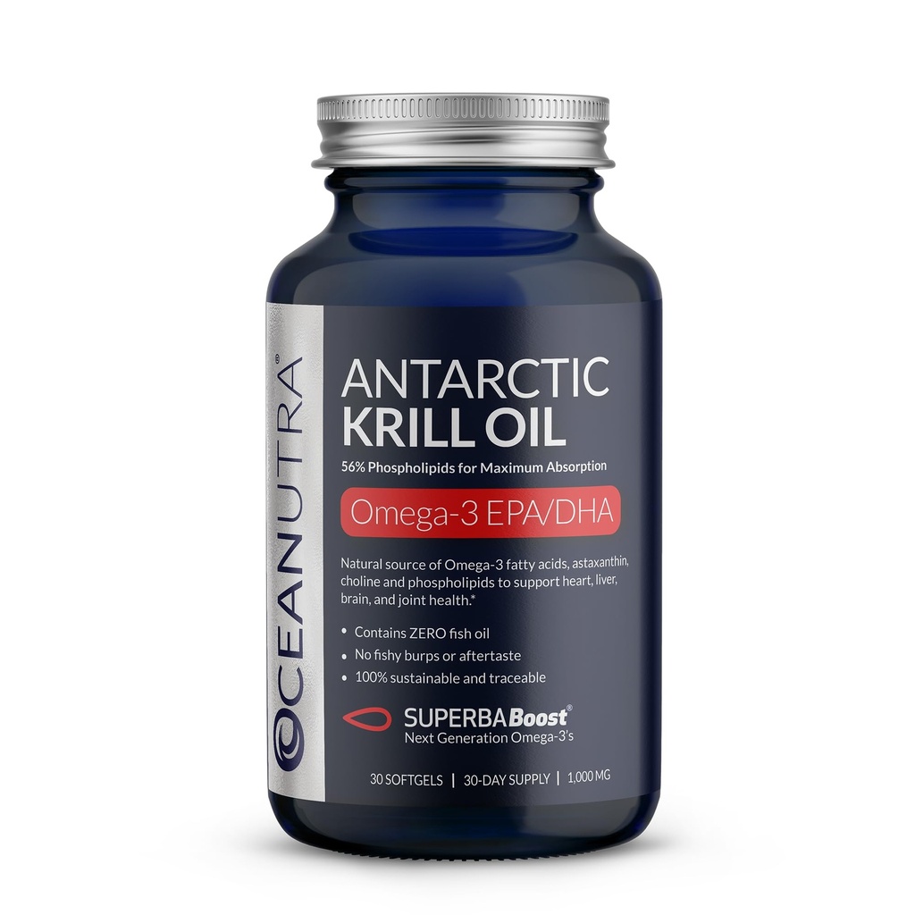 100% Pure Krill Oil 1000mg, Omega 3, Highest Concentration 56% Fosfolipidy, Cholín & Astaxantín, Udržateľná Antarktída SuperbaBoost, DHA, EPA, srdce, mozog, oko a koža, žiadny rybí olej