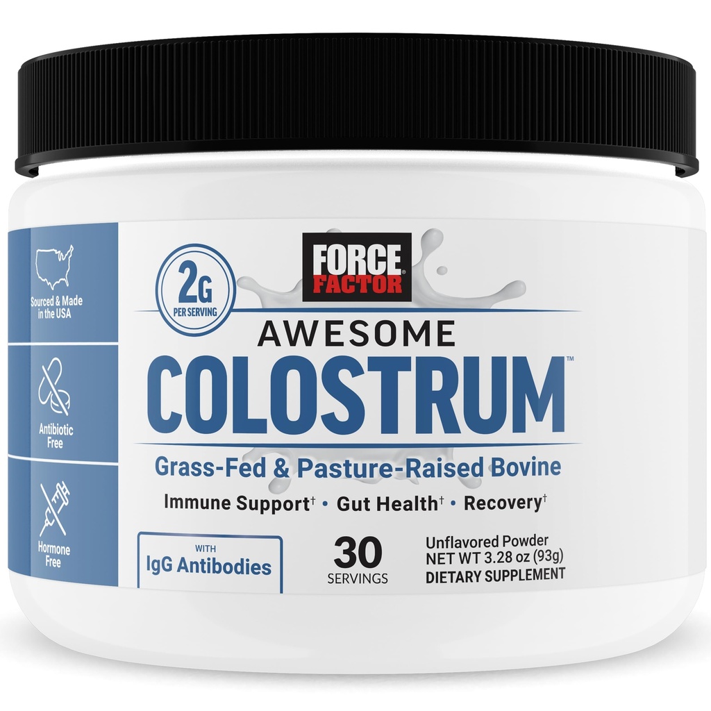 FORCE FACTOR Awesome Colostrum na podporu zdravia Gut, Imunitné funkcie, zotavenie, a viac, Bovine Colostrum Supplement, pasture-Raiseed, Grass Fed, Hormone Free, prirodzene bez príchute, 30 slúži