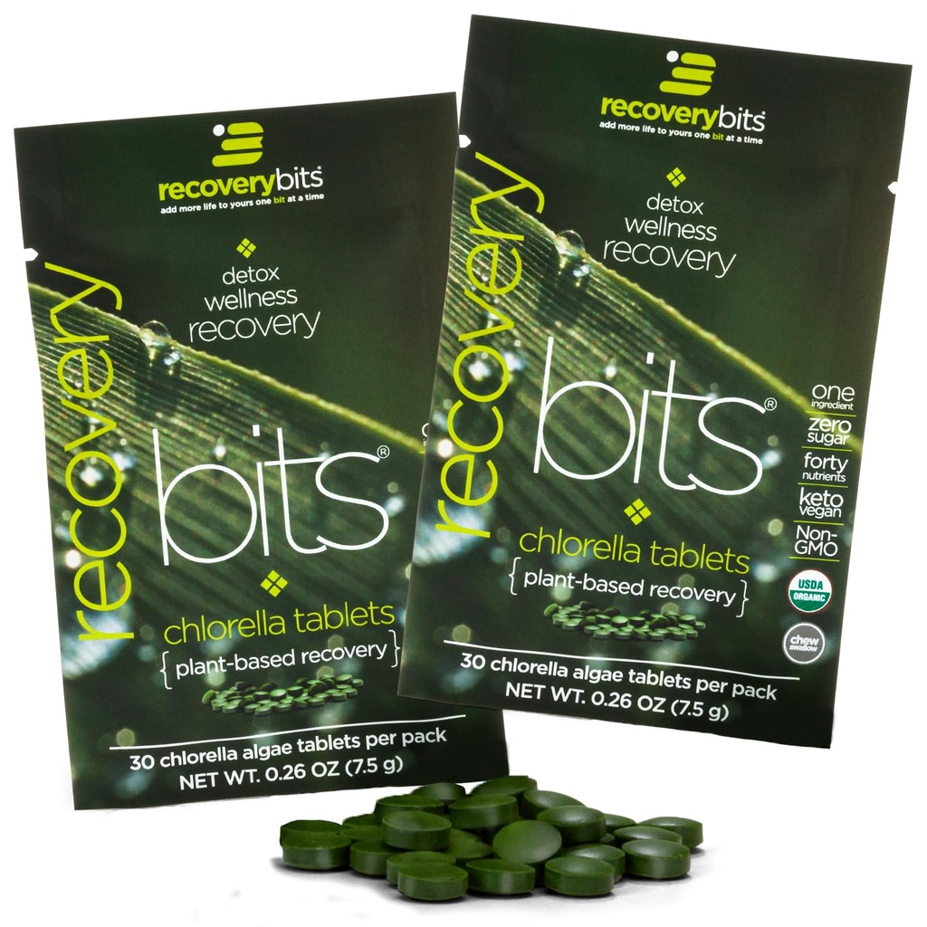 Oživeniebity Organic Chlorella Algae Tablets, Superfood, Pure Green Algae, High Protein and Fiber, Chlorofyl, Cracked Cell Wall Non-Ir vyžarované, pre Immune Boosting and Detox, non-GMO, 60 tabliet
