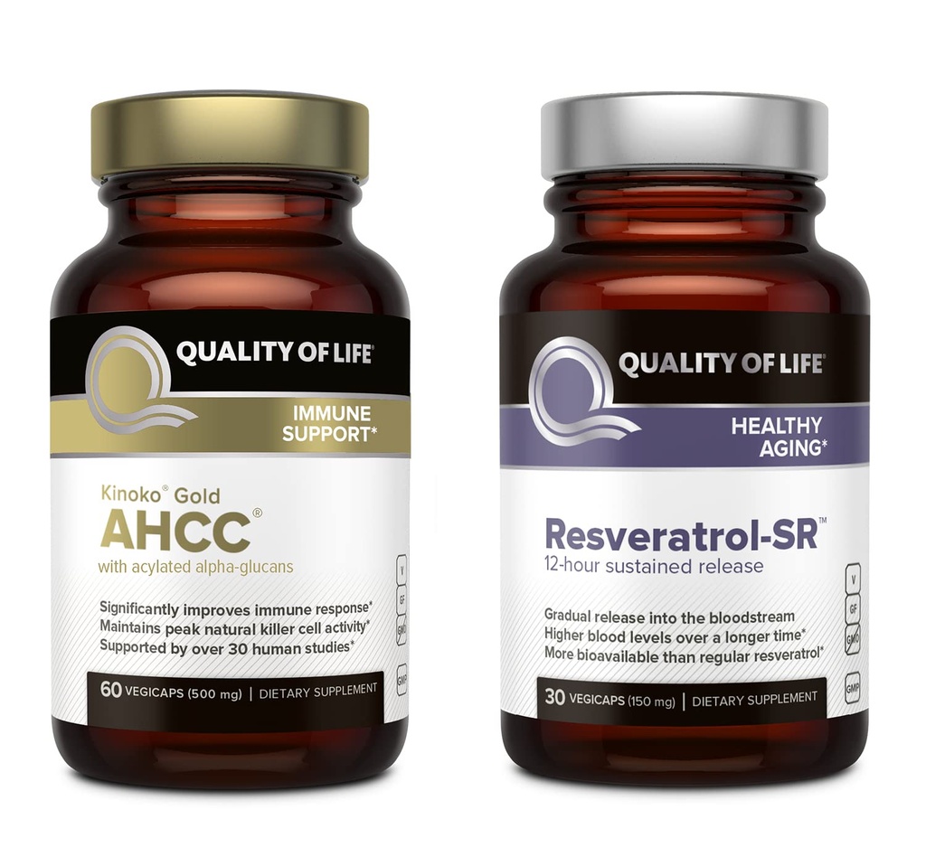 Kvalita života vlastnosti Kinoko Gold AHCC a Resveratrol SR Trvalé uvoľnenie Formula - Immune, Zdravé starnutie Bundle