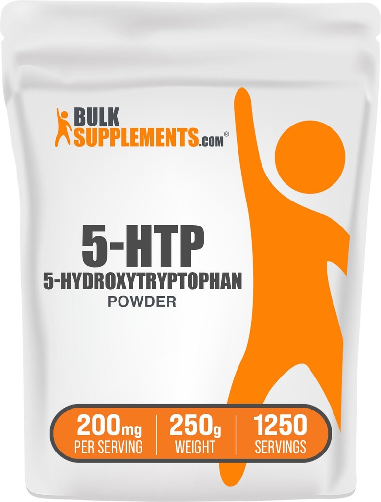 BulkSupplementments.com 5-HTP Powder - 5-Hydroxytryptofán, 5 HTP Supplement - 5-HTP 200mg, Mood Suplement - Gluten Free, 200mg per Serving, 250g (8,8 oz) (Pack of 1)