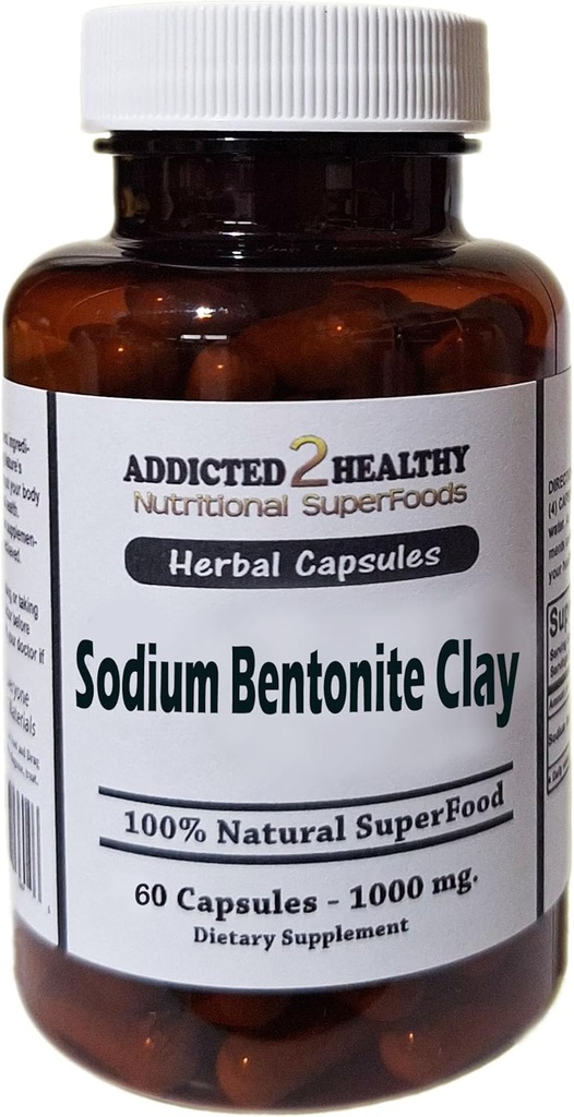 Jedlo Stupeň Nátrium Bentonit Clay Prášok Kapsule (1000 mg) 60 Počet podľa Addicted 2 Zdravé