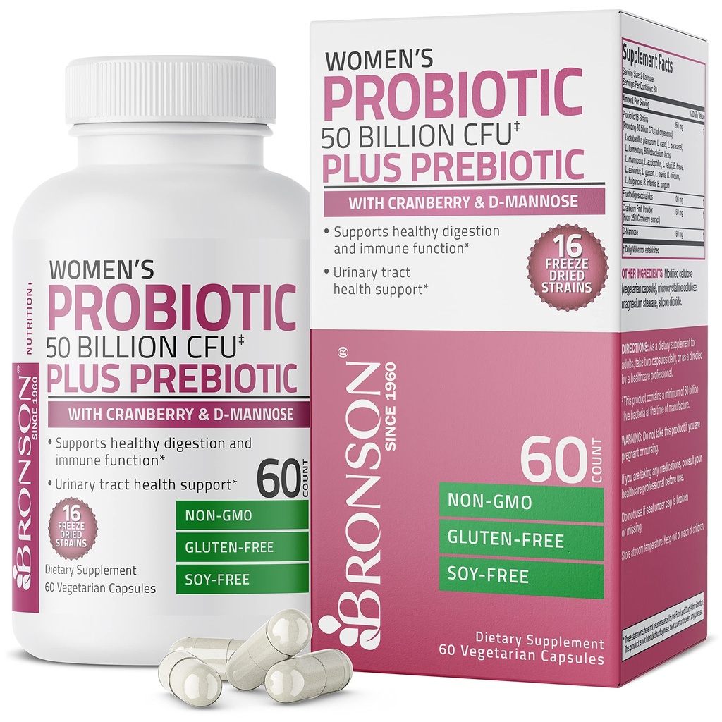 Bronson Women's Probiotic 50 miliárd CFU + Prebiotic with Cranberry & D-Mannose