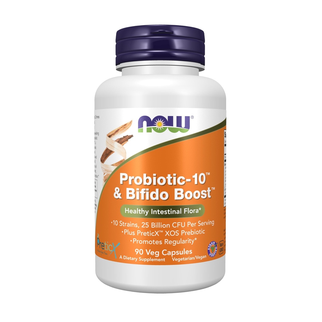 Teraz Foods Supplements, Probiotic-10TM & Bifido BoostTM s 10 kmeňmi, 25 miliárd CFU za obsluhu, plus PreticXTM XOS Prebiotic, 90 Veg Kapsule