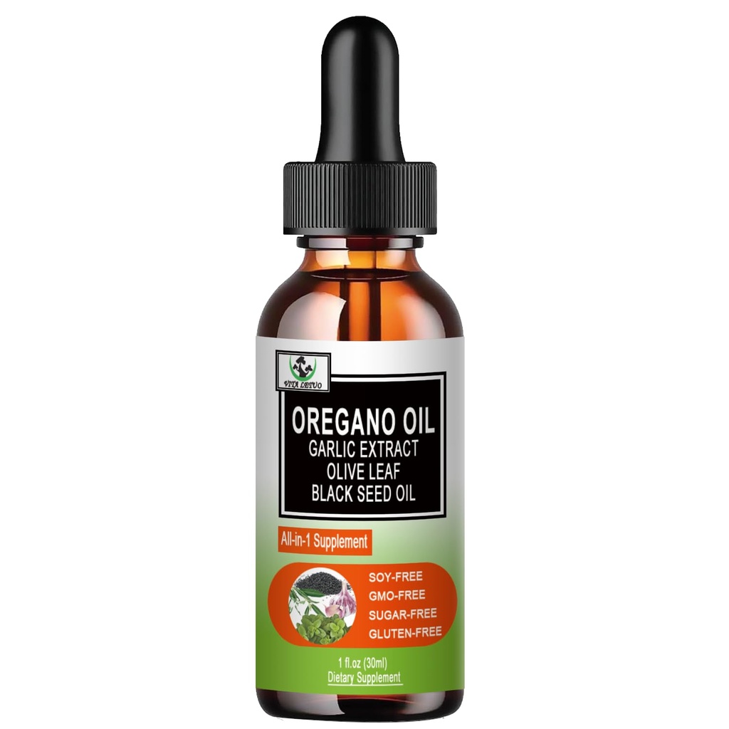 Organický olej Oregano s olejom z čiernych semien, Oregano olej kvapalné kvapky w/Garlic Olive Leaf Elderberry pre imunitný, Tráviaca podpora a antioxidant, Sezónna podpora doplnok pre ženy Muži