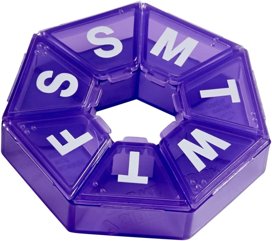 EZY DOSE Týždenný Organizátor tabletiek, Medicína Box, a vitamíny plánovač, Cestovné tabletky plánovač, Prenosné skladovanie, 7-Sided, Purple, BPA zadarmo