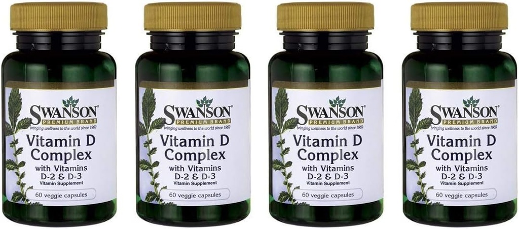 Swanson vitamín D komplex s vitamínmi D2 a D3 - Kompletný slnečný vitamínový komplex pre kosti, zubolekárske a imunitné zdravie - vitamínové doplnky (50 μg, 60 Veggie Kapsule) 4 balenia