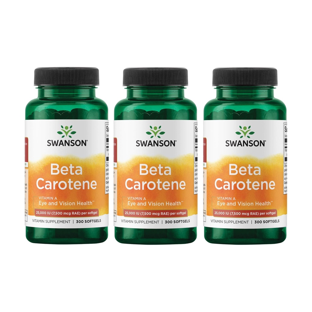 Swanson Beta-karotén Vitamín A 25000 IU kožný imunitný systém Zdravie Antioxidant Podpora 7500 μg 300 Softgels Počet (3 balenia)