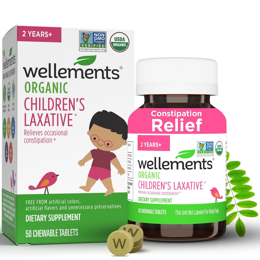 Wellements Organic Children's Laxatíva pre zápcha (50 žuvacie tablety) 