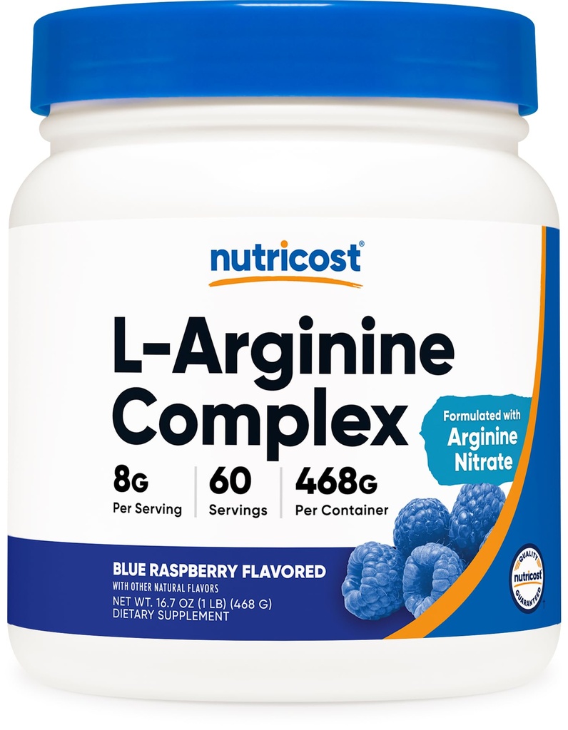 Nutricost L-arginín komplex (Blue Raspberry, 60 Servings) - Gluten Free, Non-GMO