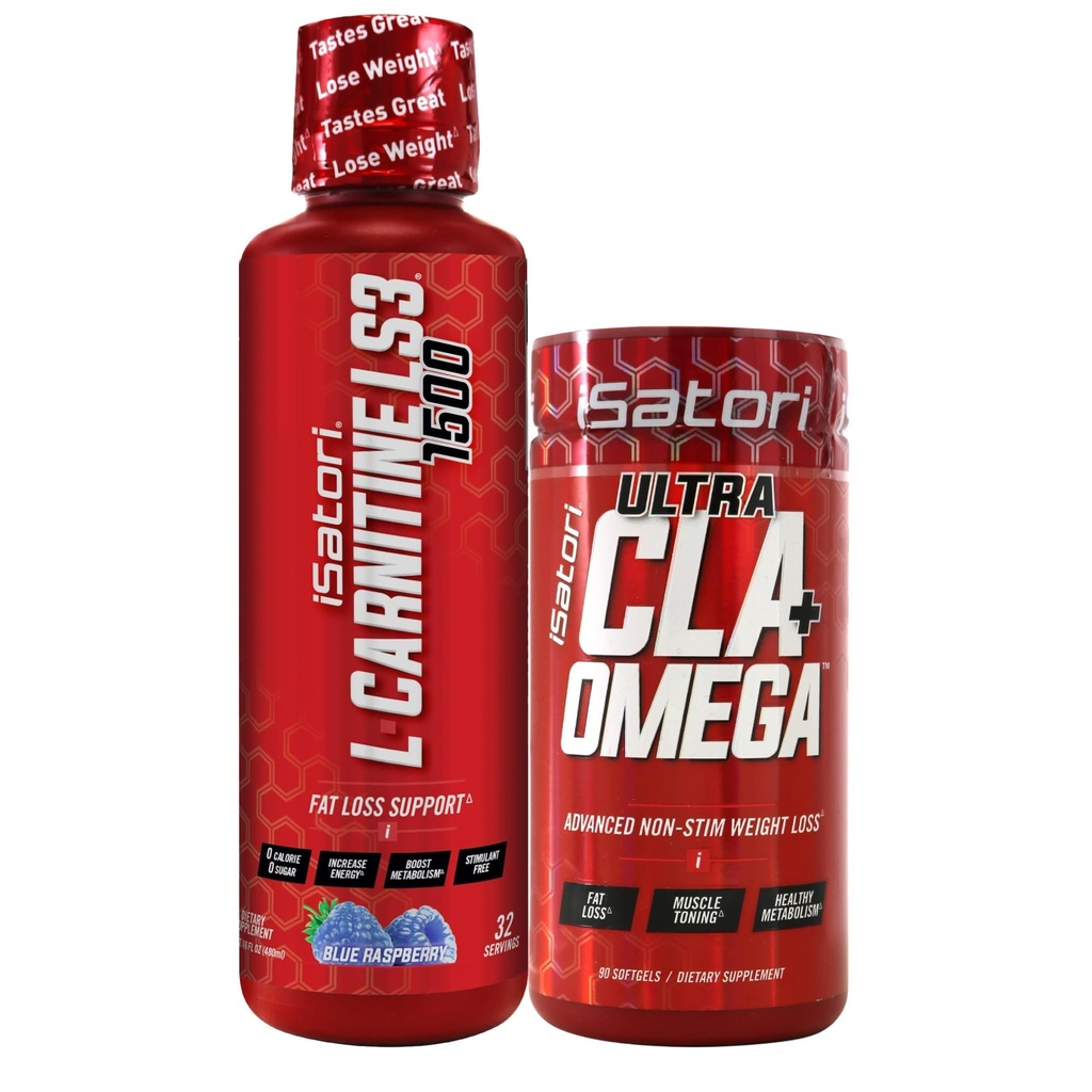 iSatori L-karnitín LS3 Modrá malina 1500mg (32 Servings) Ultra CLA (90 Softgels), Tekutý L-karnitín s Acetyl, Omega 3 6 9 Požltový olej
