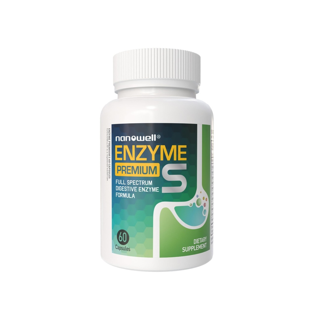 NANOWELL Enzyme Premium S - trávenie Zdravie Multi-Enzyme Supplement with 10 Enzymes, including Bhomelain and Papain - 60 Kapsule, 60-Day Supply