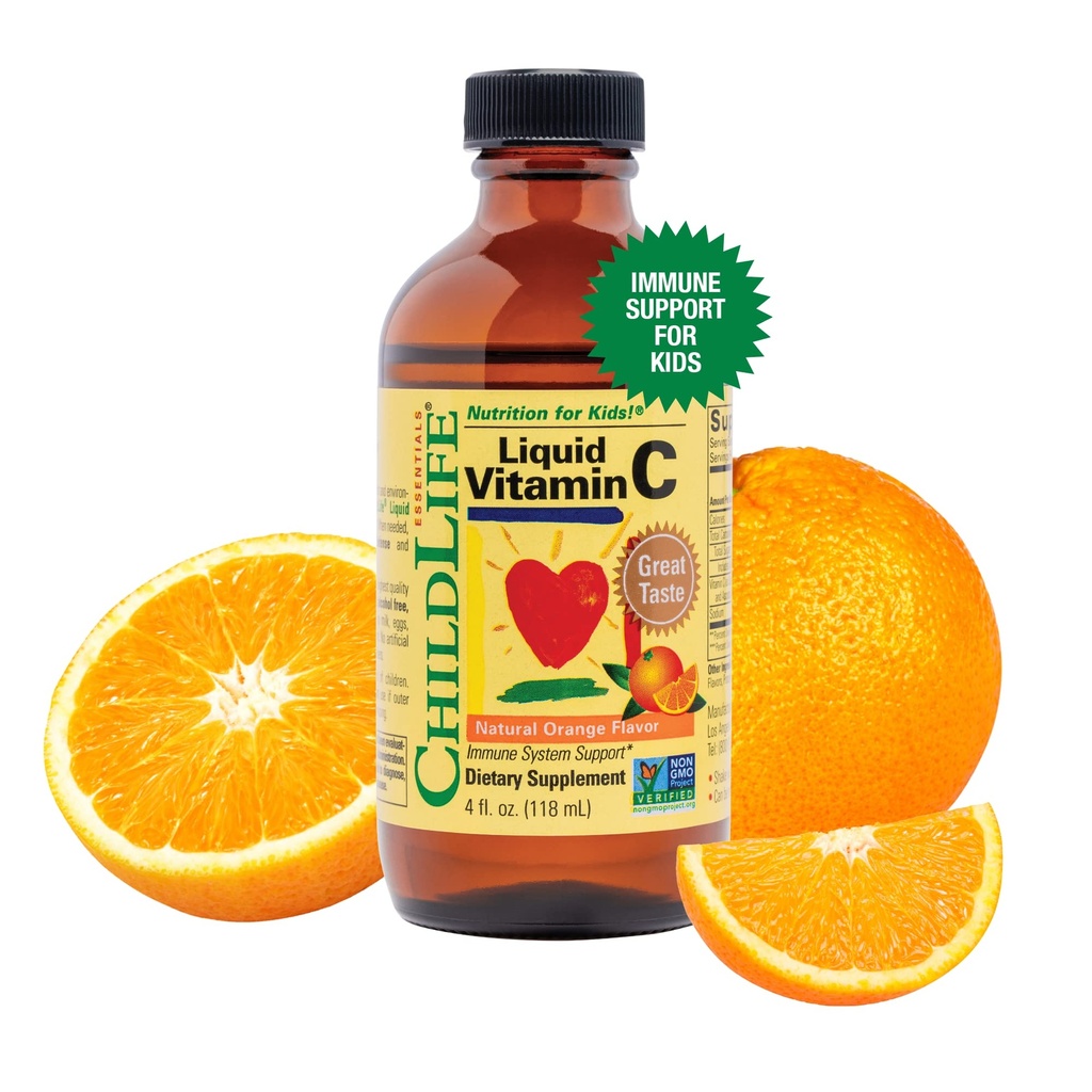 ČILDLIFE ESSIENCIE Tekutý vitamín C - čistý vitamín C tekutý doplnok pre deti, batoľatá, a deti, imunitný systém podpora, prírodná Orange chuť, 4 Fl Oz (balenie 1)