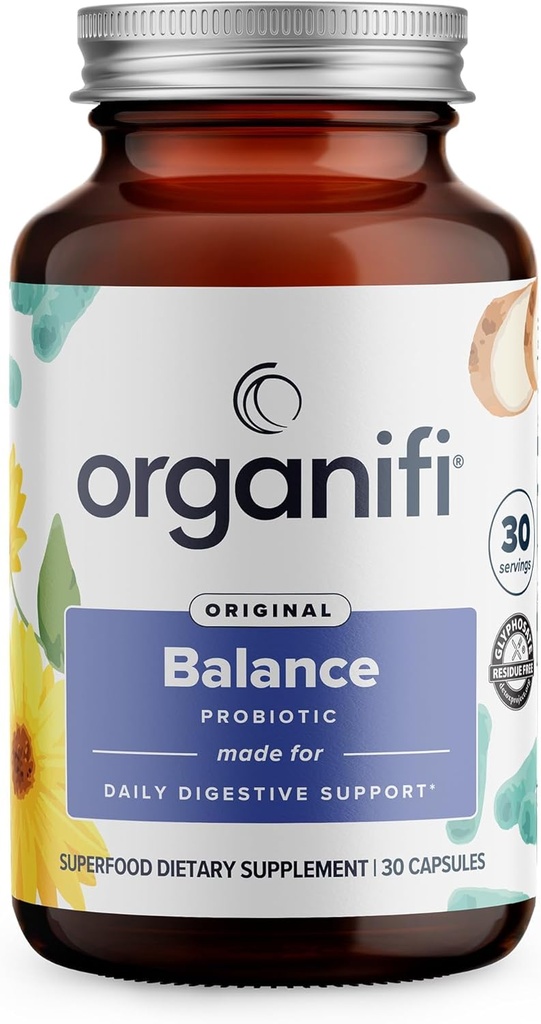 Organifi Balance Probiotiká pre Tráviace zdravie - 5 odolných kmene, 30 Vegánskych kapsúl