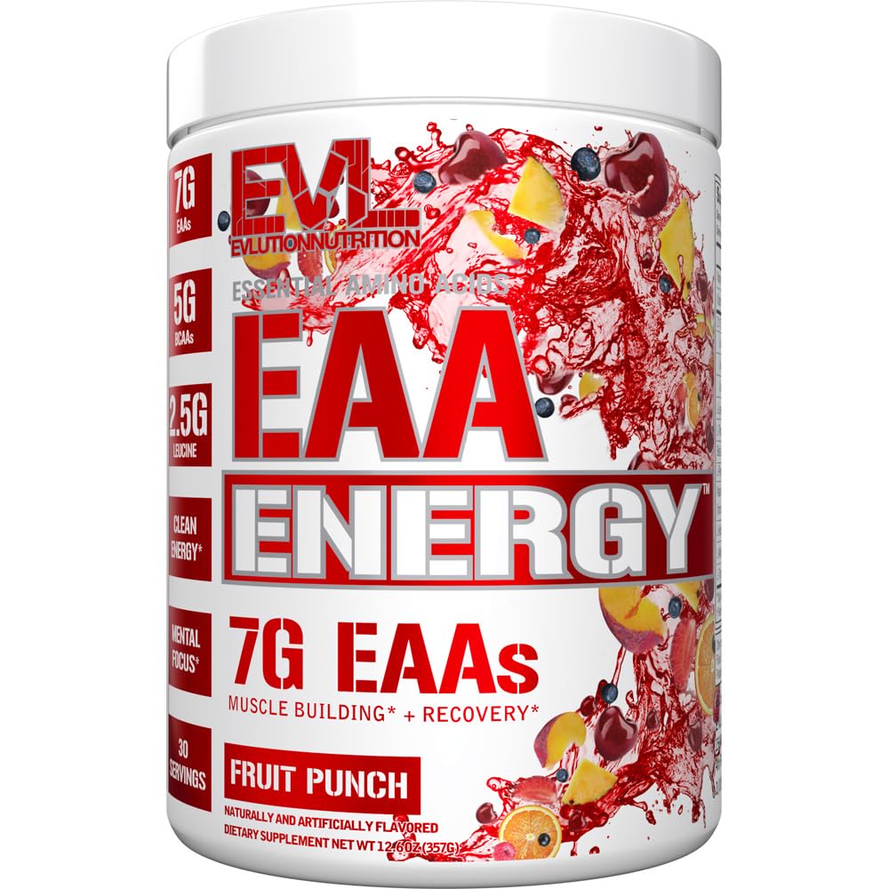 Elution Nutrition EAA Energy - Pred a po tréningu prášok - budovanie svalov a zotavenie doplnok - 7g Essential Amino Acides + 5g BCAA - Čistá energia - s kofeínom - 30 porcií - Ovocie Punch