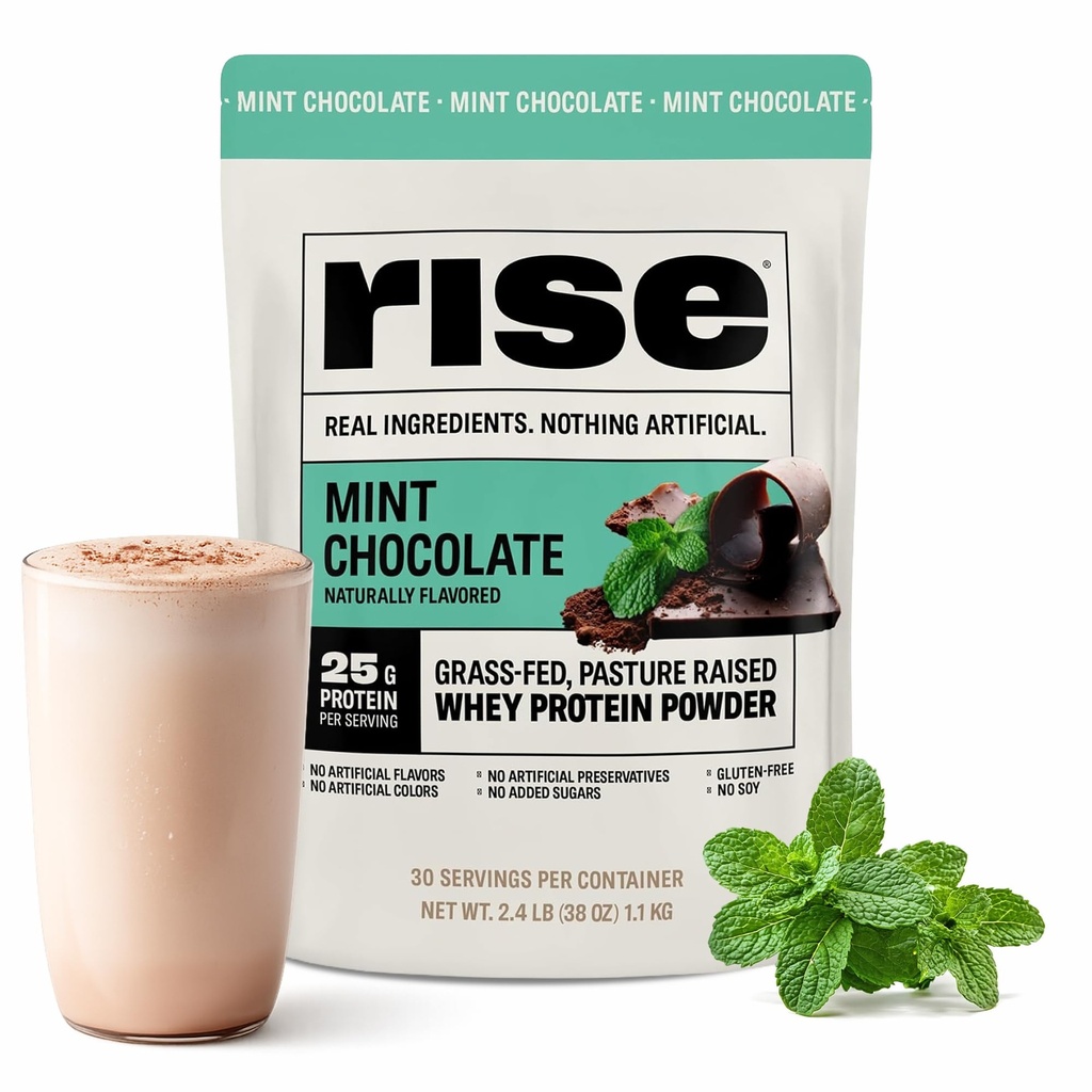 Rise Grass-Fed Wheey Protein Powder - Mätová čokoláda 25g Bielkoviny Žiadne umelé príchute, Farby, alebo konzervačné látky - bez cukru, Gluten-free, sója bez (2,4 libry)