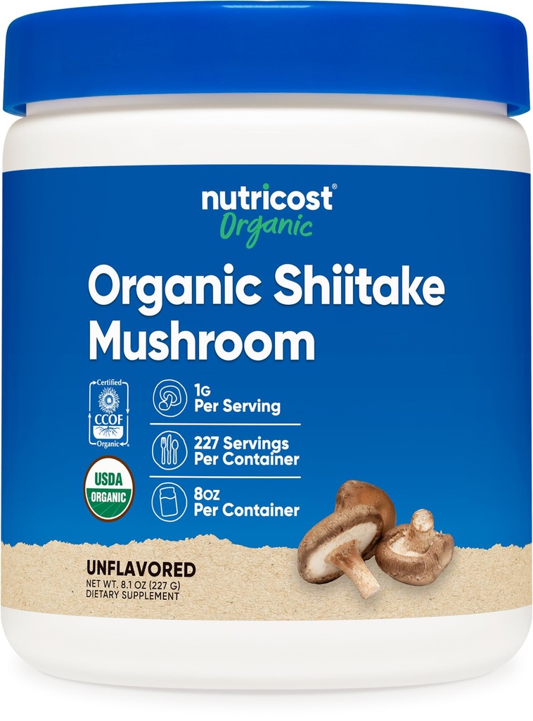 Nutricost Organic Shiitake Mušroom Powder 8oz - 100% Organic Certified, Gluten Free, Non-GMO