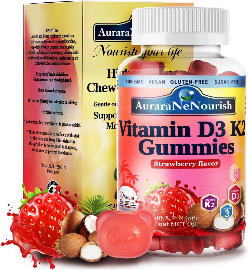 D3 K2 vitamín 10000 IU, bezcukrový vitamín D3 K2 Gummies w. Pro & Pre, žuvateľný vitamín D3 a K2 (MK-7) Doplnky pre kosti, zuby, imunitné, srdce a digoxín zdravie, vstrebávanie vápnika