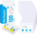 ZIKEE pilulky na cestovanie, opakovane použiteľné pilulky BPA zadarmo 2,75" x 3,54," Daily Medicine Bags with XL Capacity for 24 Fish Oils, Vitamín Organizátor s prispôsobiteľnou Write-on Area (100 count)