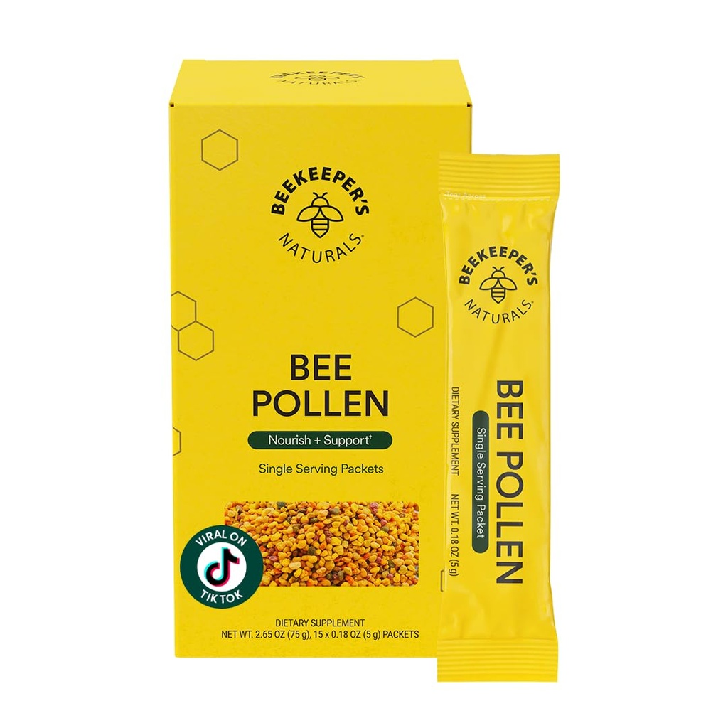 Včelárske prírodné - 100% Raw Bee Pollen Stick balenia, Prírodné konzervované enzýmy, Zdroj vitamínu B, minerály, aminokyseliny a proteíny - Paleo & Keto Friendly, Gluten Free (15ct)