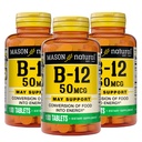 Mason prírodný vitamín B12 50 μg s vápnikom, 300, Denné dodávky, diétne doplnok k podpore prírodných energetických úrovní, 100 tabliet (Stock of 3)