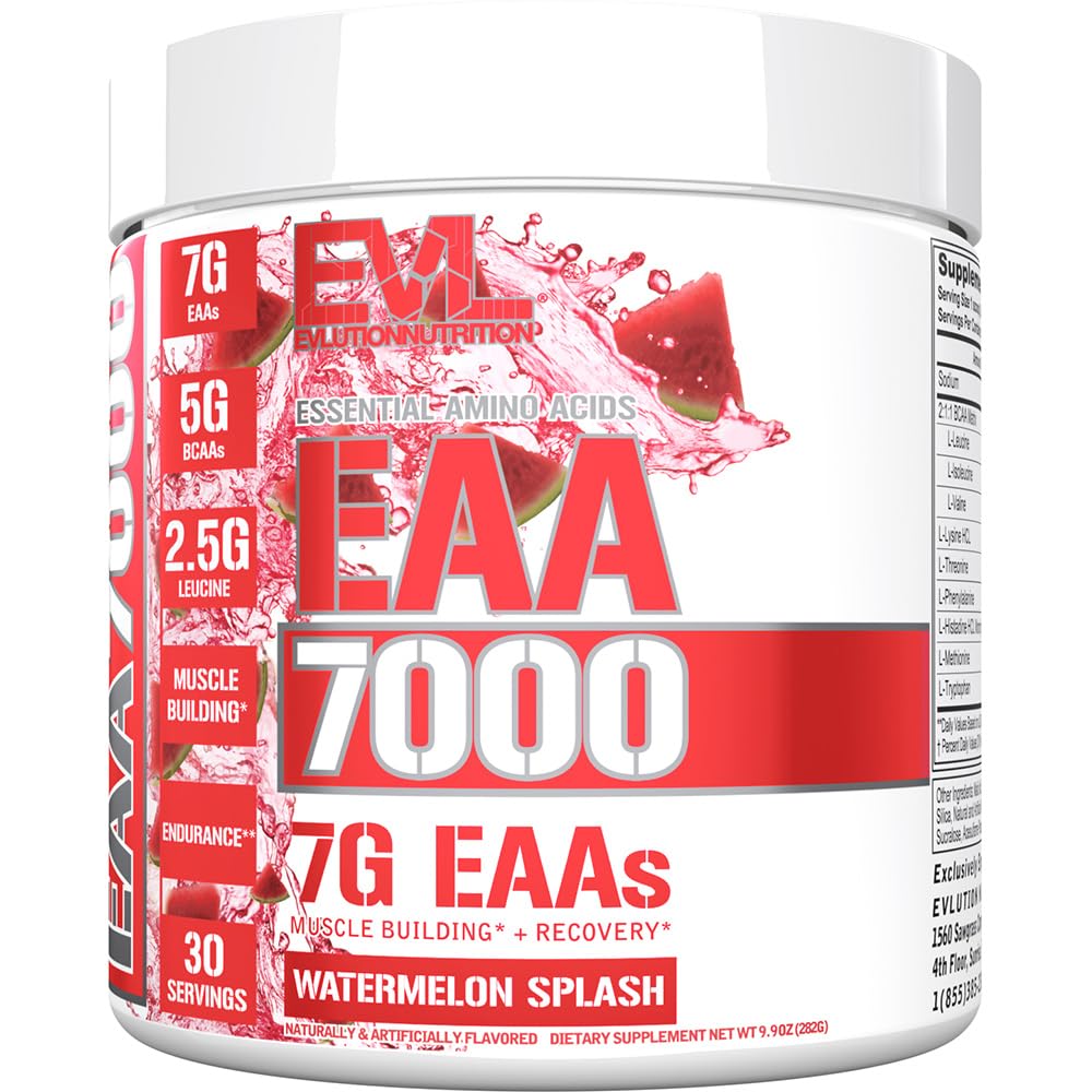 Elution Nutrition EAA7000 - Pred a po tréningu Powder - Muscle Building + Recovery Supplement - 7g Essential Amino Acides + 5g BCAA - Vytrvalosť + Energetická podpora - 30 Serviv - Watermelon Splash