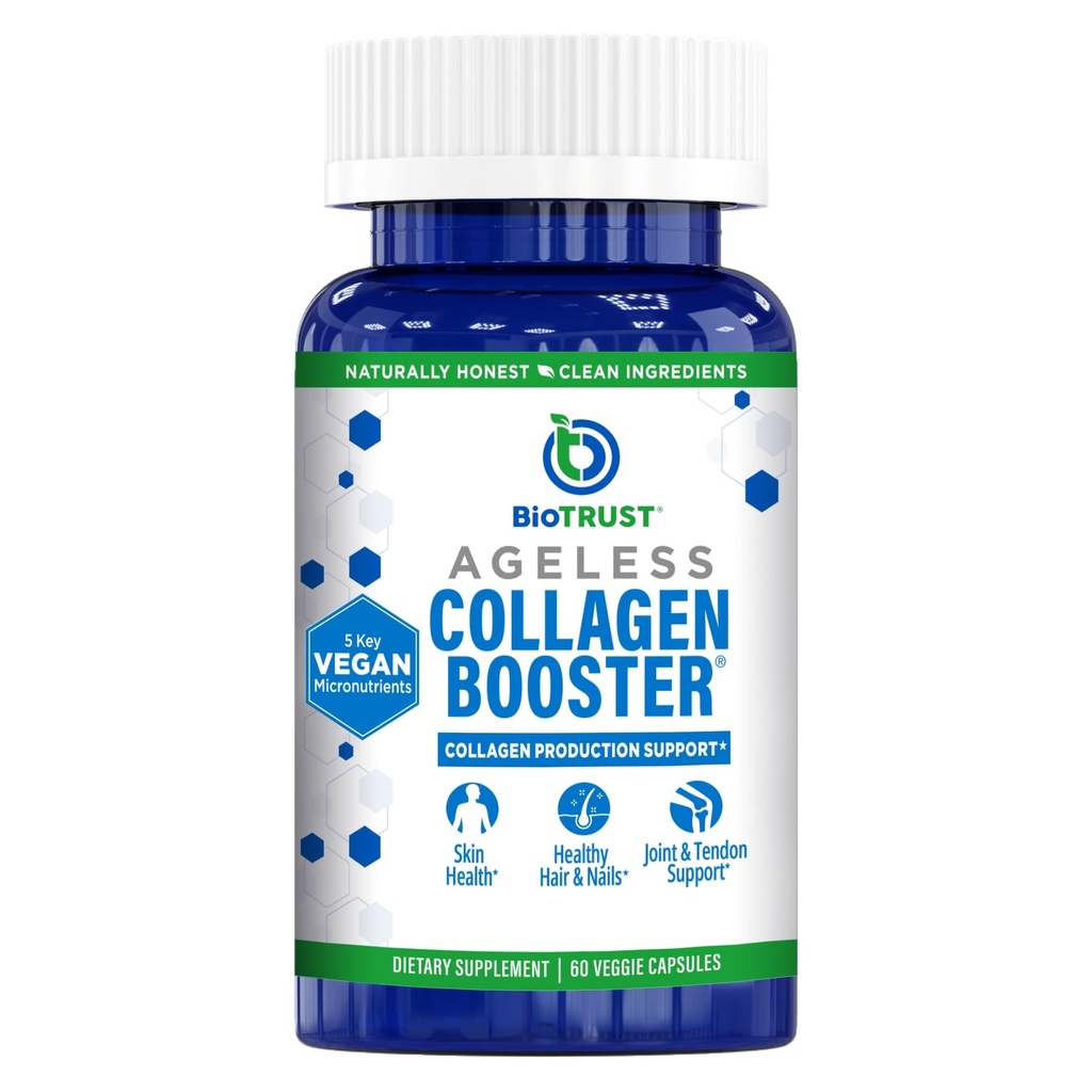 BioTrust Ageless Collagen Booster, Powerfully Support Beauty from Within, Vegan Collagen Builder for Glowing Skin, Nádherné vlasy, krásne nechty, zdravé kĺby, 60 Kapsule (30 Servings)