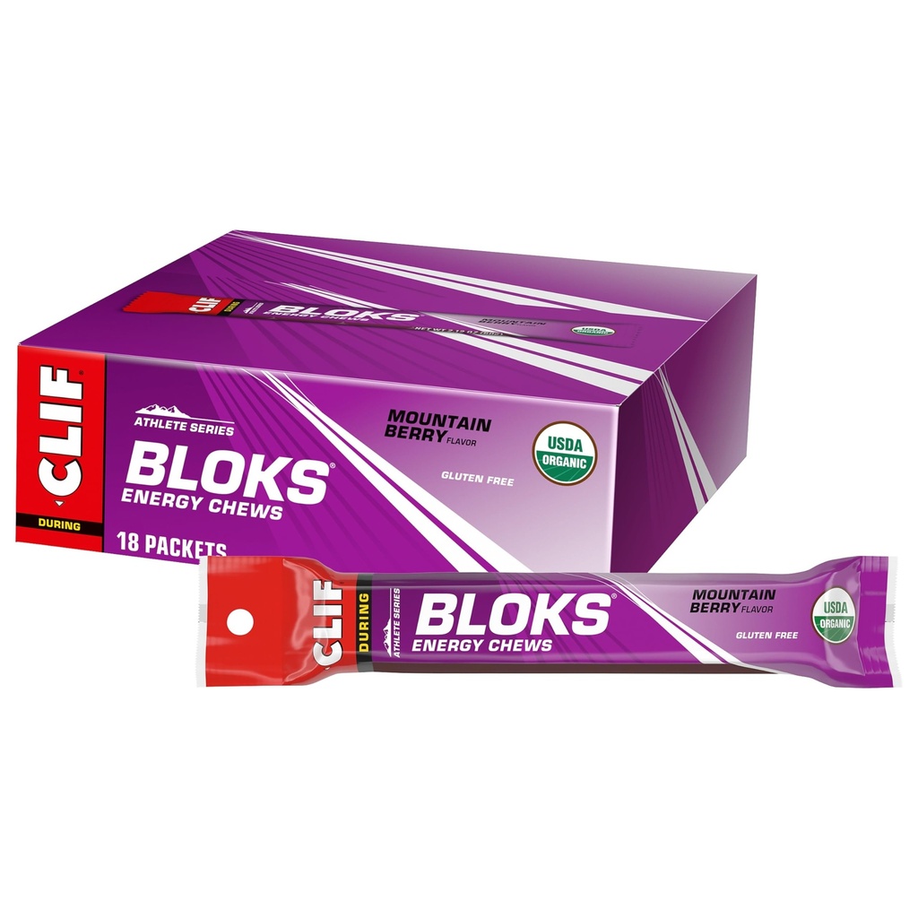 CLIF BLOKY - Horský Berry Flavor - Energetické žuvačky - Non-GMO - Plant Based - Fast Fuel for Cycling and Running - Quick Carbohydrates and Electrolytes - 2.12 oz. (18 Počet)