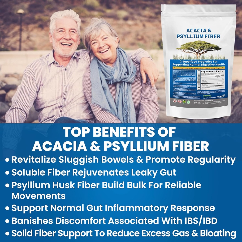 Obličky Obnoviť organické Akácia a Psyllium Husk Fiber Powder - Prebiotické & Natural Supplement - Rozpustné Akácia a Psyllium Husk Powder - 1,5 libier (48oz), 2 Balíčky