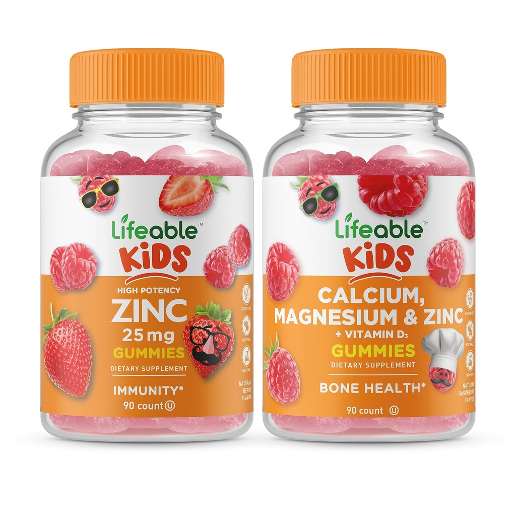 Životaschopný zinok 25mg Deti + Vápnik Magnézium & Zinok Deti, Gumies Bundle - Veľká chuť, Vitamín Supplement, Gluten Free, GMO Free, Žuvacia Gummy