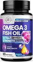 Omega 3 Rybí olej doplnky 2400mg - Trojitá sila Omega 3 mastné kyseliny, prírodné zdravie srdca mozog a spoločná podpora - mastné kyseliny s EPA & DHA - Wild Caught Fish Oil Supplement - 60 Softgels
