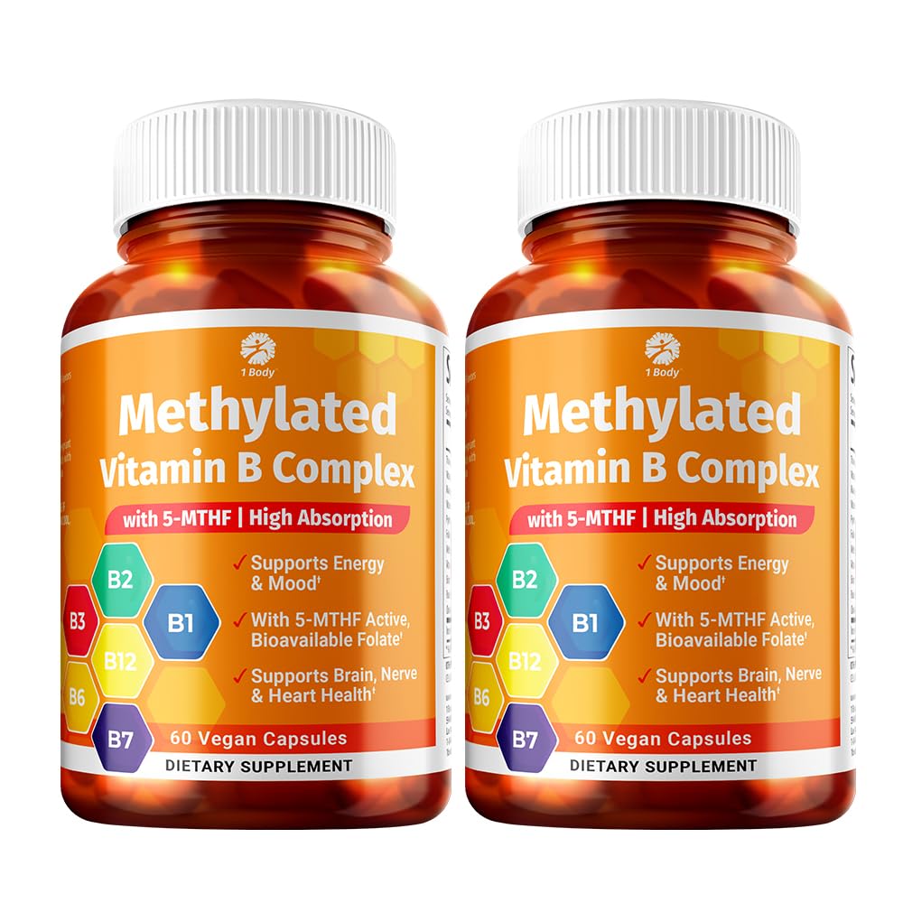 1 Telový vitamín B komplex Twin Pack 5- MTHF folát s B1, B2, B5, B6, Metyl B12, Niacin, Biotin 60 kapsúl