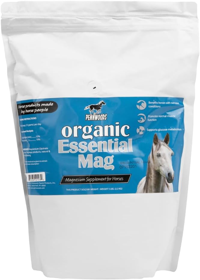 Pennwoods Organic Essential Mag, Horčík pre kone Supplement, Aids in Glukóza Metabolizmus, zníženie stresu a poskytuje pokoj pre vášho koňa, 5 LB taška
