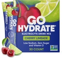 GoHydrate Powder Pakety s nízkym obsahom sodíka Elektrolyty bez cukru - Instant Hydratácia Denný nápoj Mix - Zero Cukrová voda Ochutená Packet s vitamínom D - (Cherry Limeade, 30 balení)
