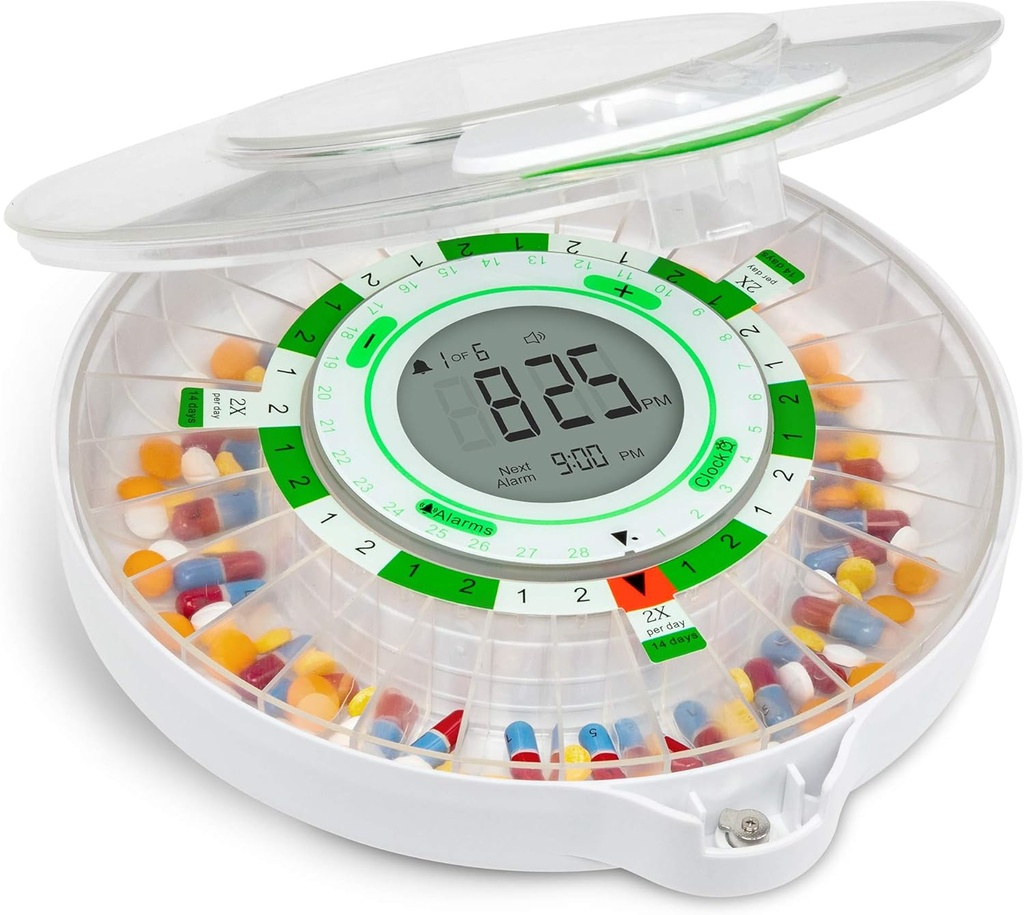 Live Fine 28-dňový automatický pilulky dispenzér s vylepšeným LCD displejom, kľúčom zámku, zvukom a svetlom pre predpisy, lieky, vitamíny, doplnky a viac