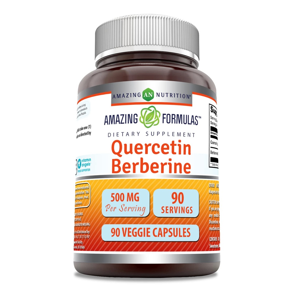 Amazing Formules Quercetin Berberine - 250mg Berberine a 250mg Quercetin, 90 Veggie Capsules Supplement 