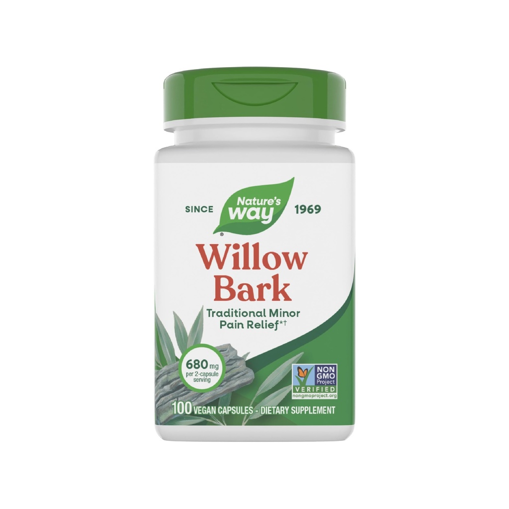 Nature's Way Willow Bark, Traditional Relief of Discomfort Vzhľadom k príležitostnému nadmernému preceňovaniu*, Non-GMO Project Overified, 680 mg per Serving, 100 Vegan Capsules