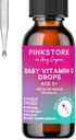 Pink Stork Baby Tekuté vitamín D kvapky pre dojčatá, 400 IU vitamínu D3 pre novorodencov a deti na podporu rozvoja kostí a zdravej imunitnej funkcie - 1 fl oz, 2 mesiace dodávky