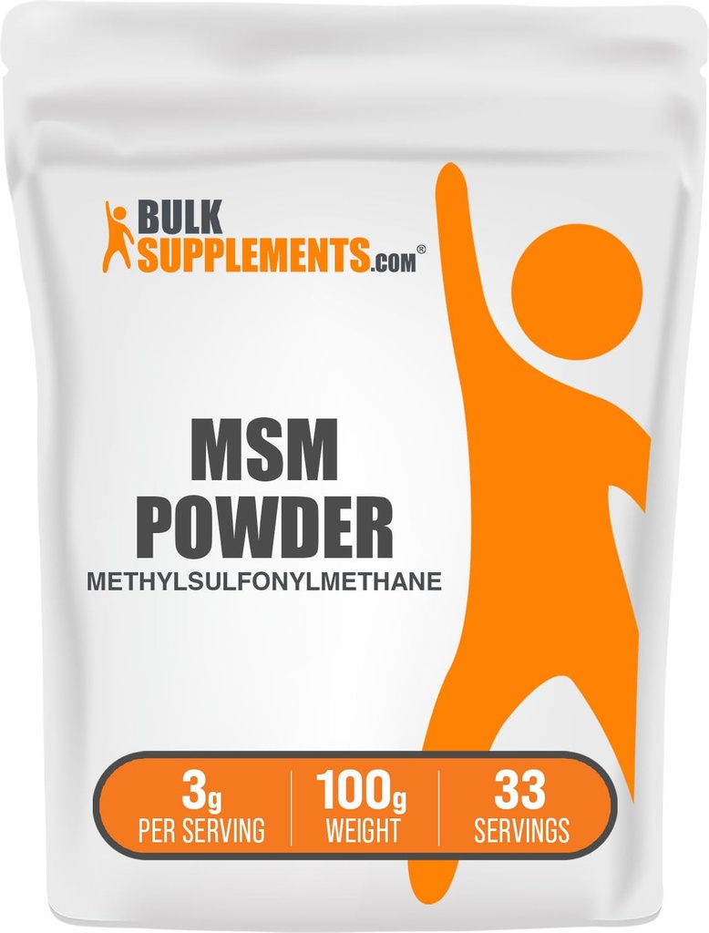 BulkSupplementments.com MSM Powder - Methylsulfonylmetán, MSM Supplement, Nutritional Supplement - Gluten Free, 3g per Serving, 100g (3,5 oz) (Pack of 1)