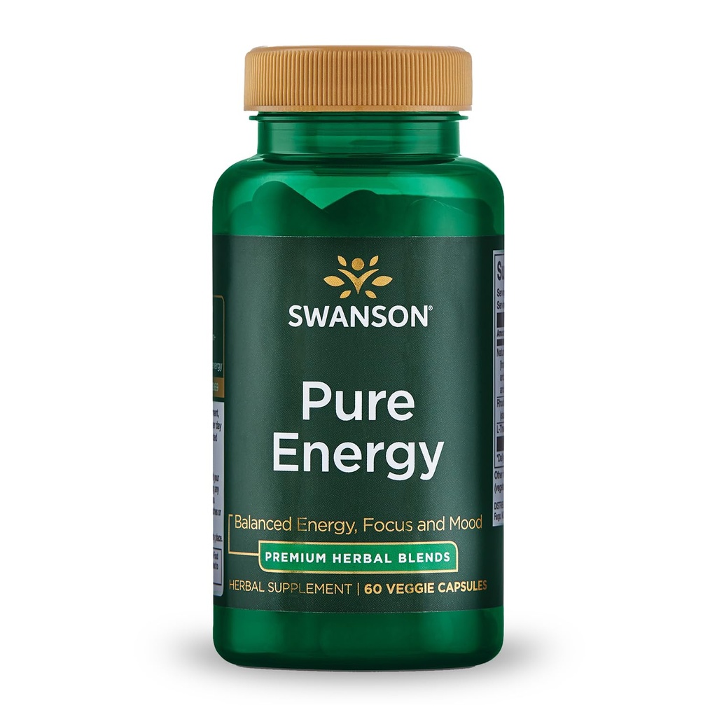Swanson Pure Energy Metabolisation Concentration Focus Support Stress Management Adaptogénne bylinné doplnky 60 Veggie Capsules (Veg Caps) Vegan