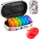 Serfeymi Travel Pill Organizátor 2 Časy A deň AM Upgrade Rainbow Pill Box 7 Deň s prenosným Zipper Canvas Pill prípad, Medicína Organizátor pre tablety, Vitamíny, Rybie oleje - Bloom 01