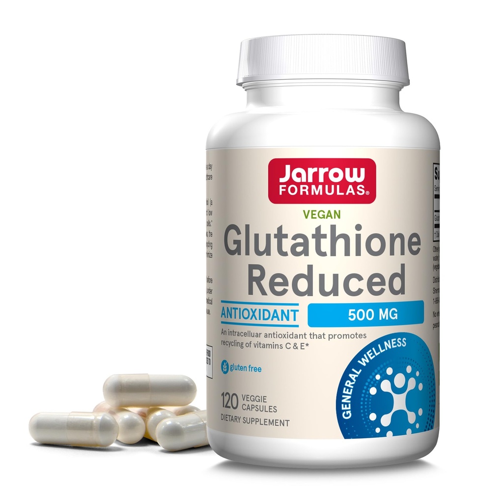Jarrow Formuly Glutatión Redukované 500 mg - 120 Veggie Caps - Pharmaceutical Grade Glutatión - Intracelulárny antioxidant - Bolestery Regenerácia vitamínov C a E v tele - 120 Serviv