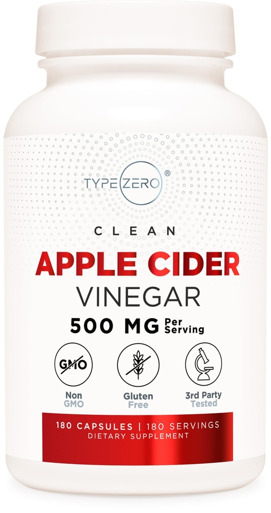 Typ Zero Apple Cider Ocogar Kapsule (180 Počet) 500mg Per Serving - Non-GMO, Gluten-Free Supplement