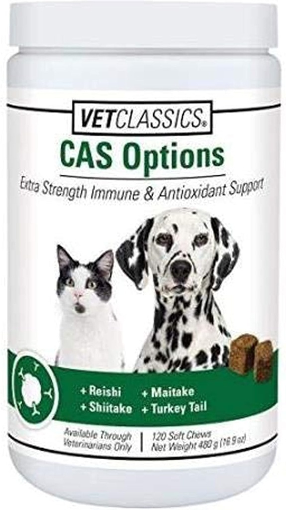 Vet Classics CAS Options Extra Strength Immune Support for Dogs, Cats – Pet Health Supplement, Dog Antioxidant Care – Extra-Strength Dog Supplement Formula – 120 Soft Chews
