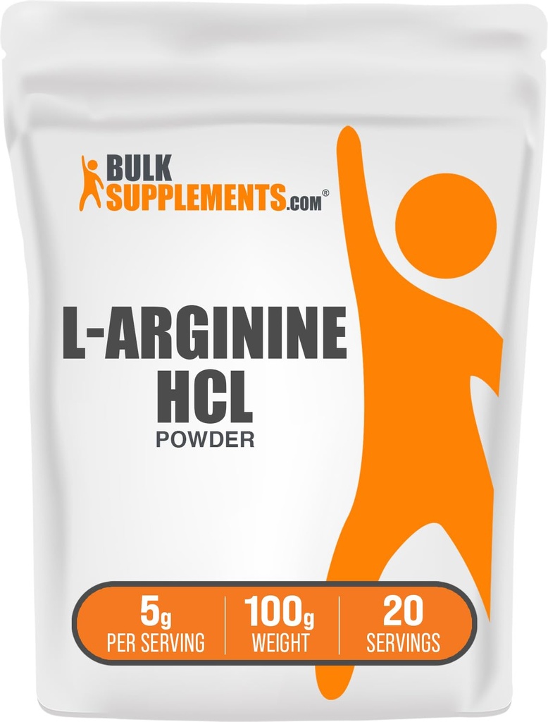 BulkSupplementments.com L-arginín HCl prášok - Dodatok k oxidu dusnatého, Arginín prášok - Neochutené a bez lepidla, 5g na Serving, 100g (3,5 oz) (Pack of 1)