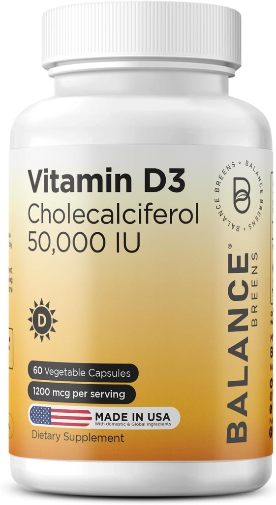 Balancebreens Vitamín D3 50 000 IU, 60 Veggie Kapsule - Vysoká potencie, podporuje Immune & Bone Health - Weekly Once