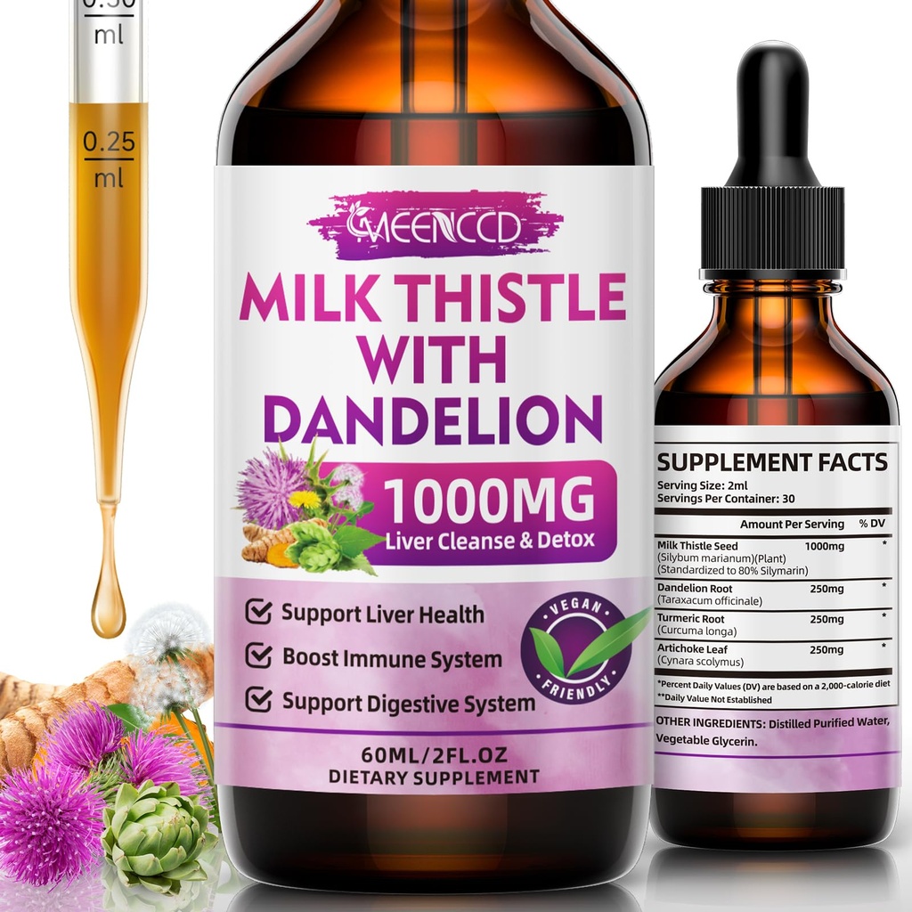 MEENCCD Milk Thitle Liquid Drops - Mlieko Thitle Supplement with Silymarin, Antioxidant Support, Vegan, Non-GMO, 2 Fl Oz