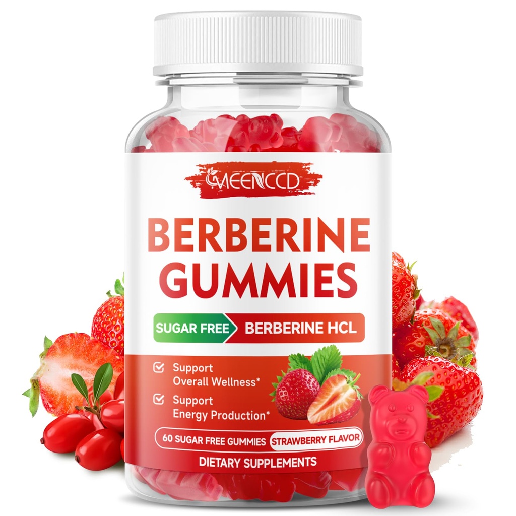 Berberine Gumies with Ceylon škorica 1500mg High Potency Berberine HCL Supplement for Immune Support, Sugar Free, Vegan, Jahodová príchuť, 60 Gróf