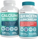 PrimeMD 4-in-1 Vápnikové doplnky pre ženy a mužov alebo srdce, kostné a telesné obrany (120 ct) & 28-in-1 Quercetin s Hypromelóza Supplement - Quercetin 500mg kapsuly pre Imunitnú podporu obrany (120 ct)