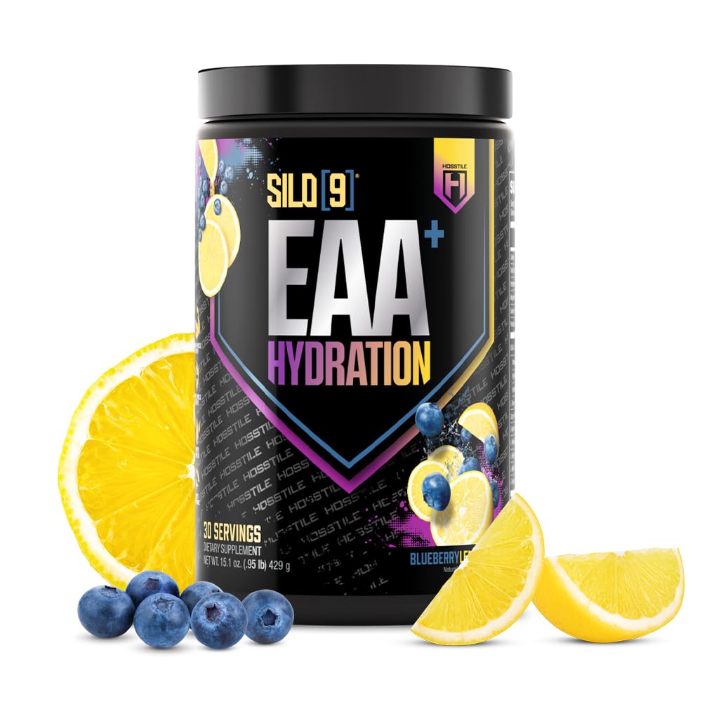 HOSSTILE SILO[9] Essential Amino Acides, EAA & BCAA Powder, Electrolyte Hydration Support, Enhance Muscle Growth & Recovery, Pre or Post Workout Drink, Blueberry Lemonade, 30 Servings